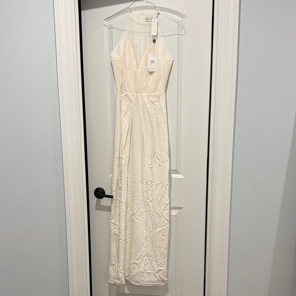 Zimmermann Ivory Lace and Silk Halter Maxi Dress